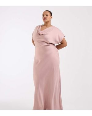 Tfnc Plus Vestido De Dama De Honor Largo Rosa Empolvado Con Cuello Desbocado De Satén De