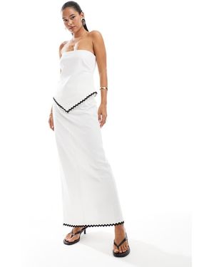 4th & Reckless Linen Look Cotton Contrast Ric Rac Trim Maxi Skirt Co-ord - White