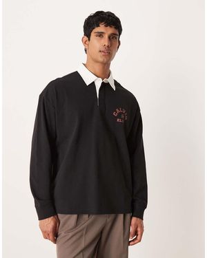 Calvin Klein Rugbyshirt Met Contrasterende Kraag - Zwart