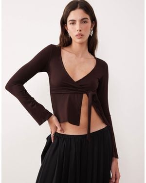 Motel Lamae Wrap Detail Long Sleeve Top - Black