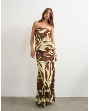 TOPSHOP Satin Dropped Waist Blouson Bandeau Maxi Dress - Metallic