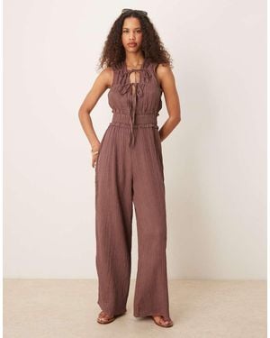 ASOS Double Cloth Gathered Bust Jumpsuit - Brown
