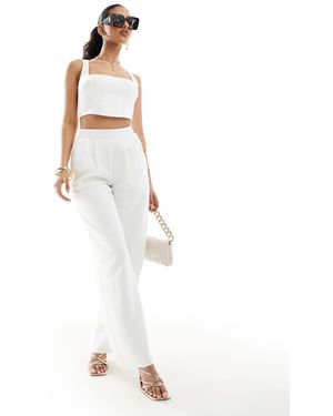 Kaiia Tailored Wide Leg Trousers With Elasticated Waist Co-ord - White