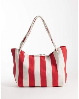 ASOS Striped Canvas Tote Bag - Red