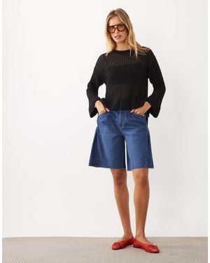 Miss Selfridge Gehaakte Trui Met Peplumzoom En Mouw - Blauw