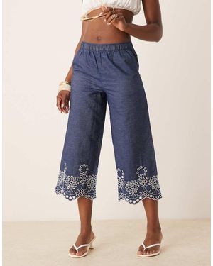 Jdy Embroidery Detail Cropped Trousers - Blue