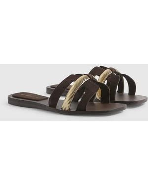 River Island Suede Strap Flat Sandals - Brown