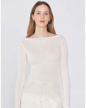 Tezenis Long-Sleeved Viscose Top With Boat Neck - White