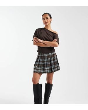 New Look Geruite Geplooide Minirok - Wit