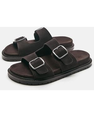 Pull&Bear Leather Buckle Sandals - Black
