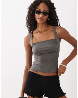 Motel Adila Ruched Square Neck Cami Top - Grey
