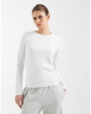 ASOS Cotton Long Sleeve Round Neck Top - White