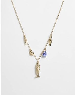 ASOS Fish Charm Pendant Necklace - Metallic