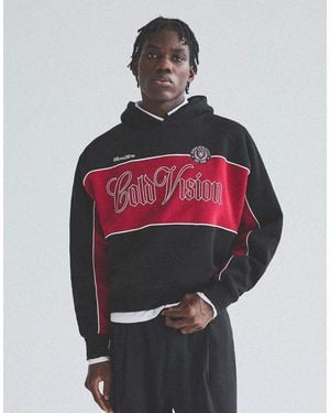 Bershka Contrast Print Hood Sweatshirt - Red