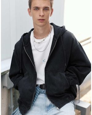 Pull&Bear Veste à capuche zippée délavée noire