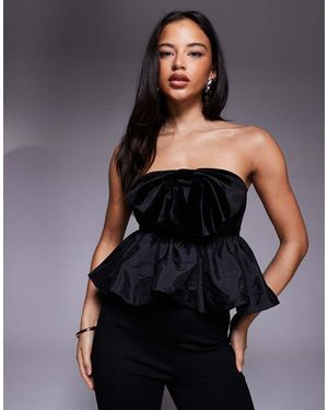 New Look Velvet Bow Bardot Top - Black