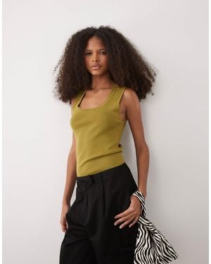 Mango Scoop Neck Ribbed Knitted Sleeveless Top - Green