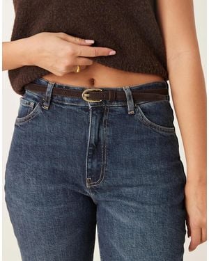 Mango Slim Leather Belt - Blue