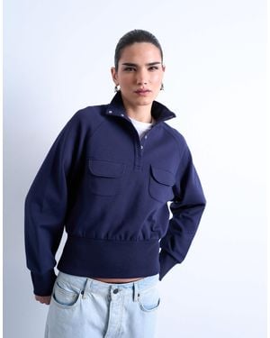 TOPSHOP Pocket Detail Funnel Neck Sweat - Blue