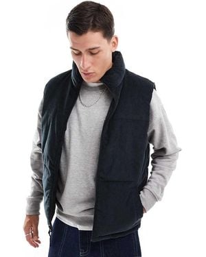 Hollister Reversible Nylon/cord Relaxed Fit Puffer Vest - Black