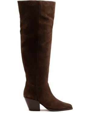 OFF THE HOOK Scores Suede Leather Over-The-Knee Block Heel Boots With Side Zip - Brown