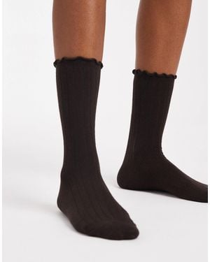 Vero Moda Ribbed Frill Socks - Brown