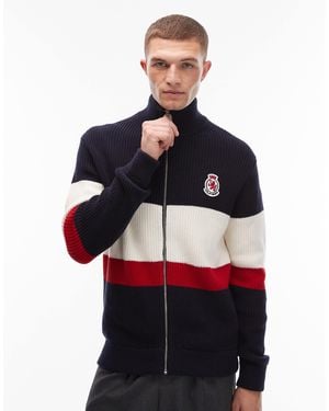Tommy Hilfiger Crest Colorblock Zip Up Fleece - Blue