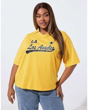 Yours Clothing Rugby Collar Varsity Top - Yellow