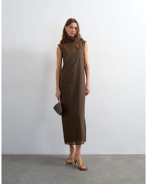 TOPSHOP Funnel Neck Organza Sheer Maxi Dress - Brown