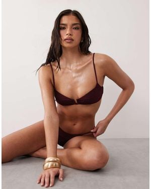 ASOS Rory Spliced Rib Vwire Bikini Top - Red