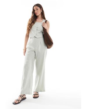 New Look Co-ord Linen Wide Leg Stripe Trousers - White