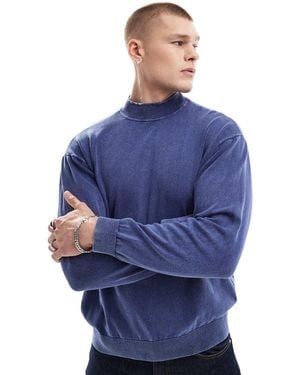 Another Influence Heavy Acid Wash High Neck Jumper - Blue