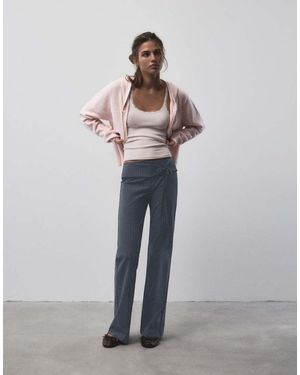 Pull&Bear Pantaloni Svasati A Righe Con Cintura Grigi - Grigio