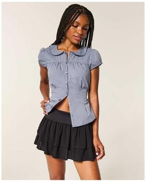 Hollister Low-Rise Foldover Waist Tiered Mini Skort - Blue