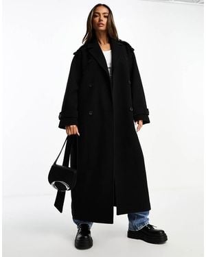 Monki Longline Belted Trench Coat - Black