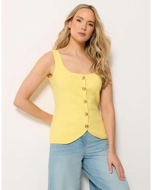Long Tall Sally Button Knitted Vest Top - Yellow