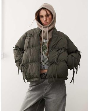 Collusion Bow Detail Puffer Coat - Green