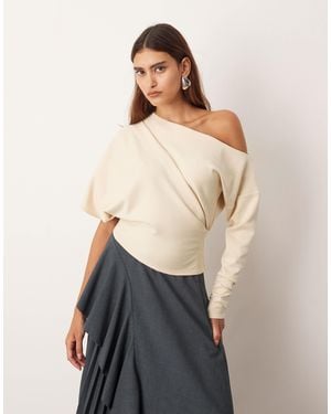 ARRANGE Off Shoulder Drape Top - Natural