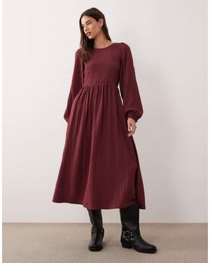 Threadbare Long Sleeve Crinkle Midi Dress - Red