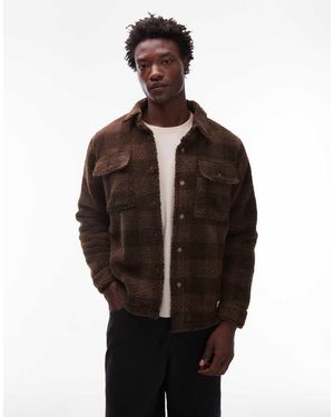 CAT WWR Button Through Check Sherpa Overshirt With Quilted Lining - Black