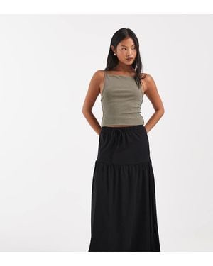 Vero Moda Tie Waist Jersey Tiered Boho Maxi Skirt - Black