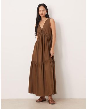 ASOS V Neck Trapeze Tiered Maxi Dress - Natural