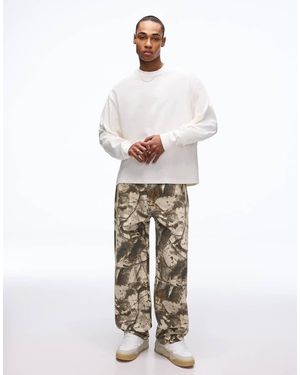 Bershka Super baggy Print Trousers - White