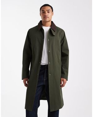 New Look Gabardina Larga Caqui Oscuro Con Cuello De Pana De -Verde