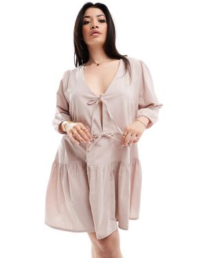 Esmee Curve Esmée – exclusive curve – langärmliges, gestuftes, kurzes strandkleid aus leinenmix - Pink