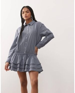 Collusion Gingham Shirt Dress - Blue