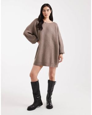 Miss Selfridge Slash Neck Oversized Knit Mini Dress - Natural
