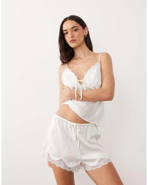 Abercrombie & Fitch Satijnen Pyjamashort Met Kanten Rand - Wit