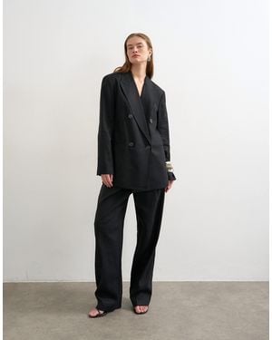 TOPSHOP Linen Barrel Leg Trouser - Black