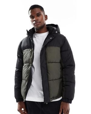 Jack & Jones Hooded Color Blocked Puffer - Black